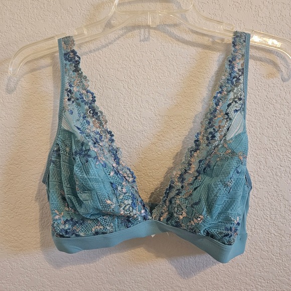Wacoal Elevate Bralette Teal Blue Floral Lace V-Neck Bra 852191 38 Festival Club - Picture 2 of 6